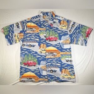Reyn Spooner American Classics Cars VTG 90s Mens XL Button Up Hawaiian Shirt Top
